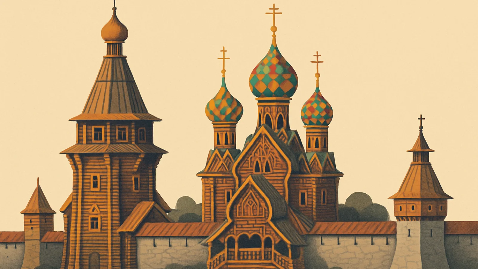 Декорация «Сказочный город» в кинопарке «Москино»: терема, башни и каменная церковь