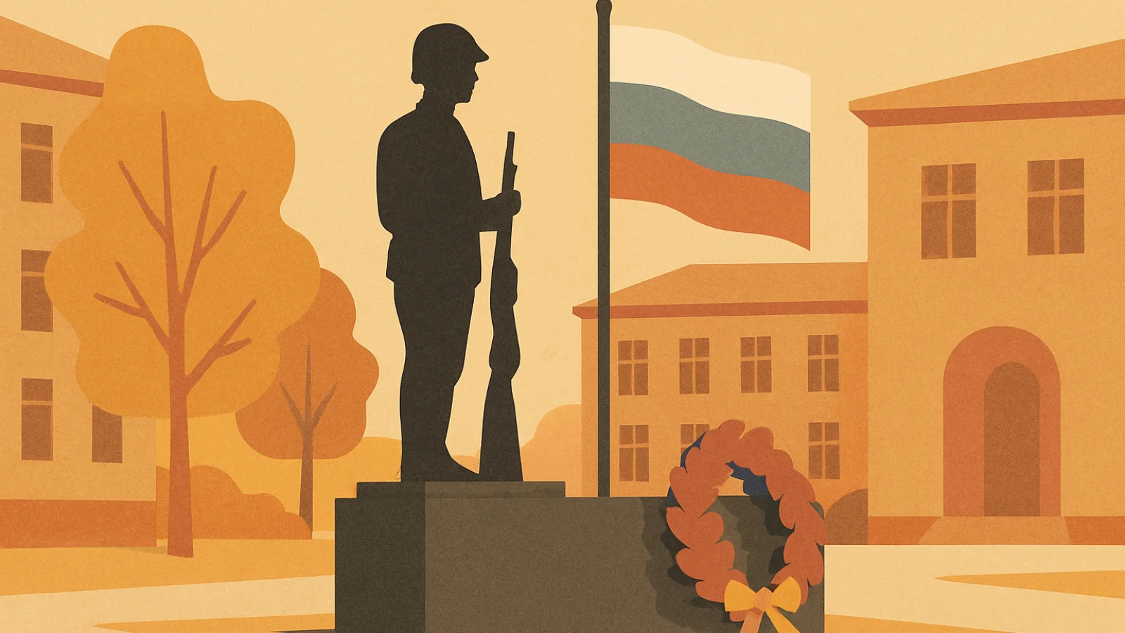 Символическое изображение памяти и поддержки ветеранов на фоне университетского кампуса